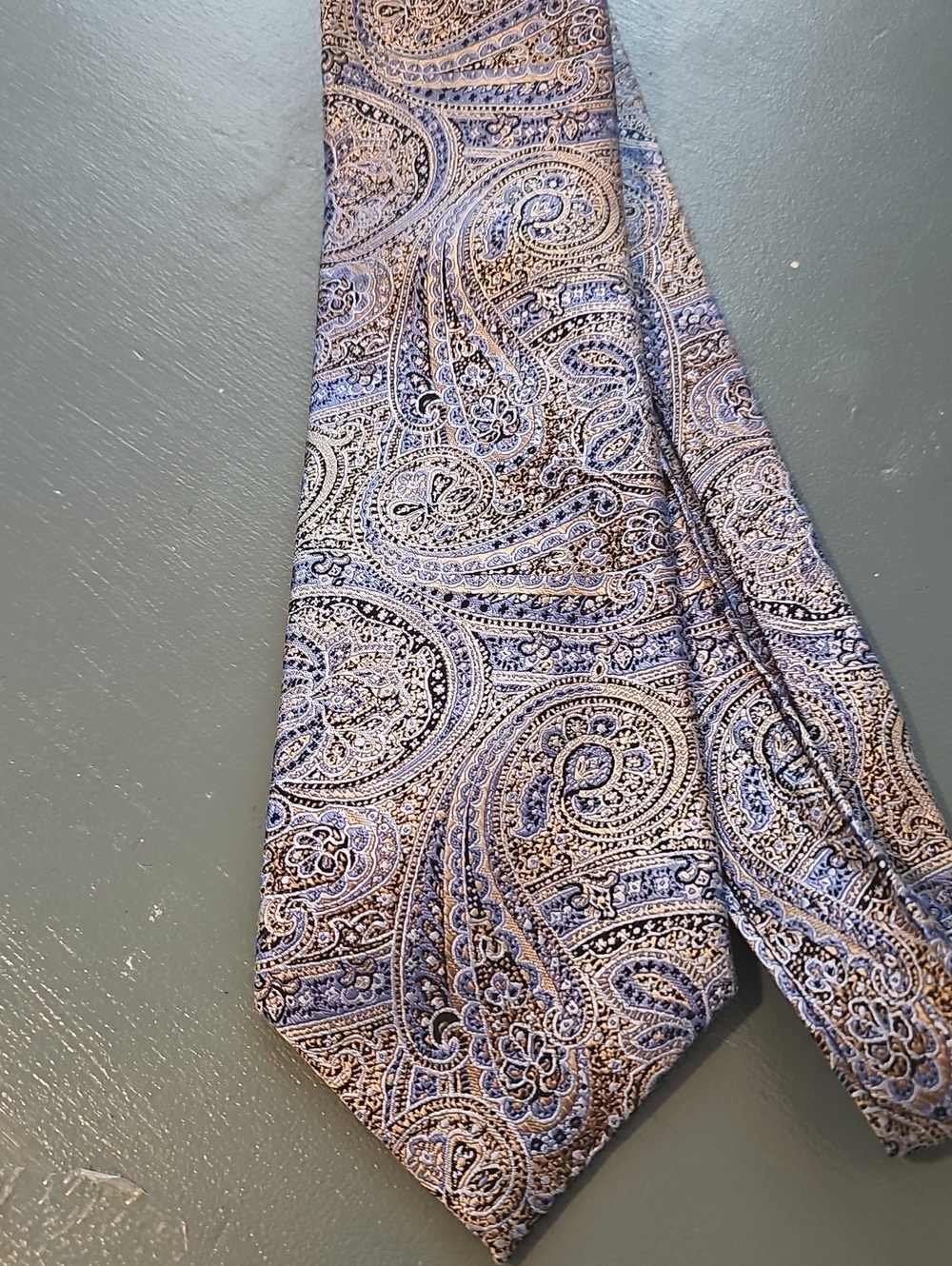 Pronto‎ Uomo Couture Paisley Silk Tie in Blue and Tan